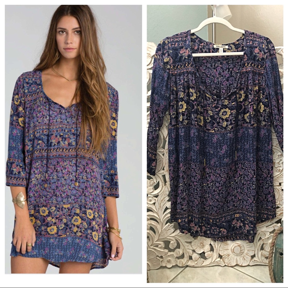 Billabong Blue and Purple Long Sleeve Dress